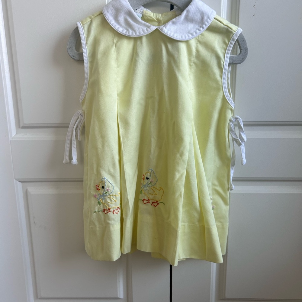 Grace & James Yellow Peter Pan Collar Dress with Embroidered Ducklings and Goose